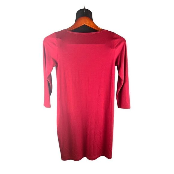Eileen fisher red vneck jersey stretch knit 3/4 sleeve tunic dress size xs(0-2) - Picture 5 of 8